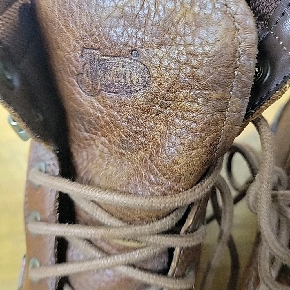 Justin Brown Leather Upper Lace Up Combat Moto Western Style Boots Sz 6B - Picture 3 of 15
